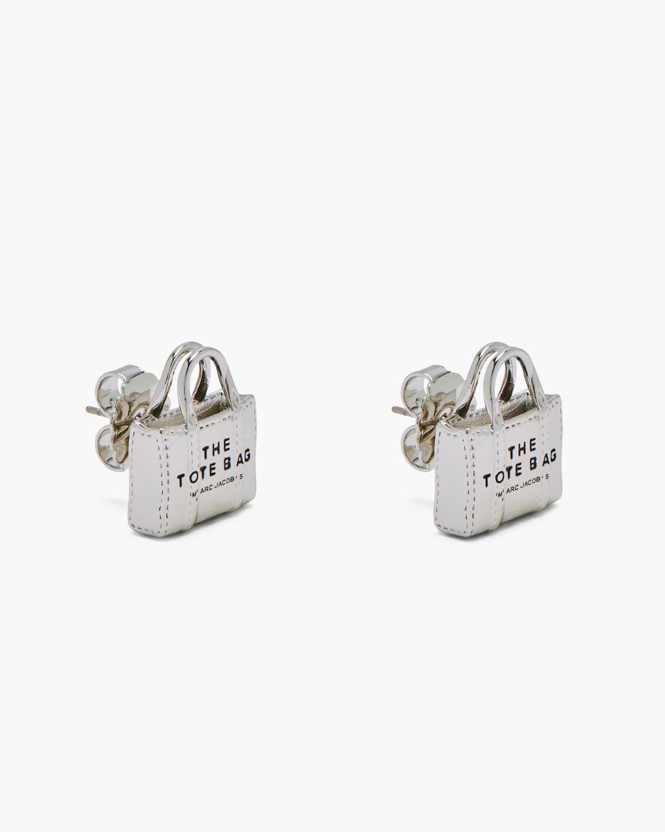 Marc Jacobs The Tote Bag Stud Earrings Light Silver | 09DXBAWHT